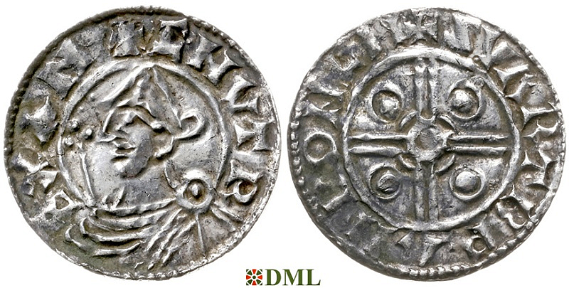 Денарий, Англия, Cnut (1016-1035), м.д. Lincoln, монетарий Svartbrandr, North 787