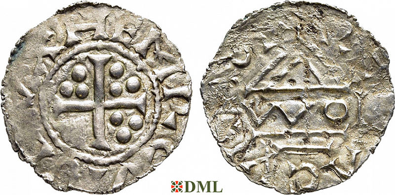 Денарий, Германия, Бавария, Heinrich II (955-976), м.д. Regensburg, монетарий WO, Hahn 1976, 15k4