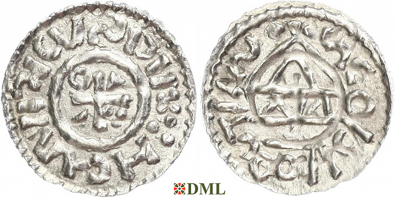 Денарий, Германия, Бавария, Heinrich II (1002-1024), м.д. Salzburg, монетарий WΛ, Hahn 1976, 89b2