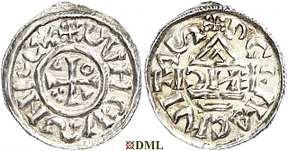 Денарий, Германия, Бавария, Heinrich II (1002-1024), м.д. Regensburg, монетарий EИCI, Hahn 1976, 27d4