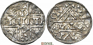 Денарий, Германия, Бавария, Heinrich V (1018-1026), м.д. Regensburg, монетарий ADALO, Hahn 1976, 31a1