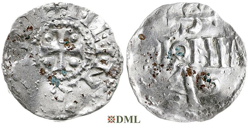 Денарий, Германия, Нижняя Лотарингия, Heinrich II (1002-1024), м.д. Koln, Dbg. 345