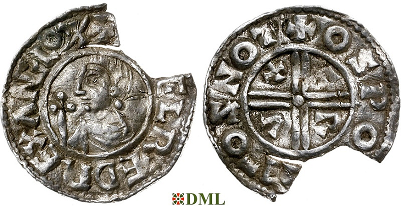 Денарий, Англия, Æthelred II (978-1016), м.д. Nottingham, монетарий Oswold, North 770
