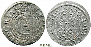 Шиллинг (солид), Швеция, Рига (город), Густав II Адольф (1611-1632), м.д. Рига, минцмейстер Martin Wulff II, 1621 г., Haljak 1465