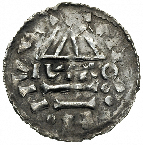 Денарий, Германия, Бавария, Hg. Heinrich II (985-995), м.д. Regensburg, монетарий MAO, Hahn 1976, 22.f1.5