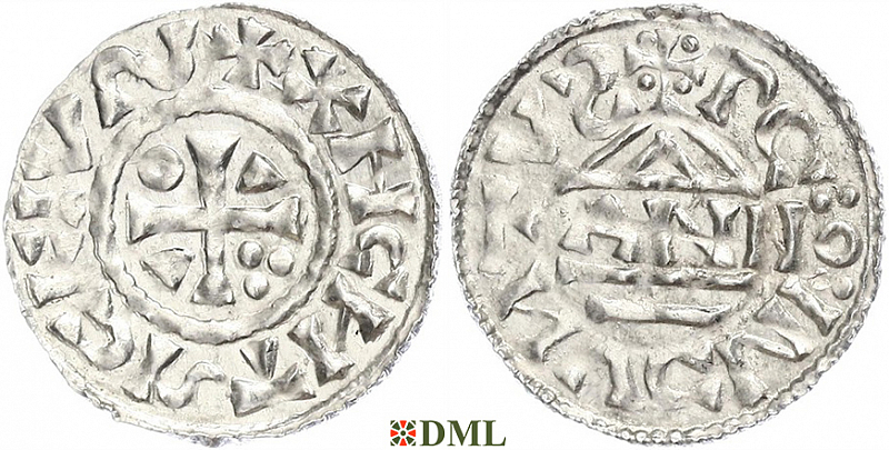 Денарий, Германия, Бавария, Heinrich II (1002-1024), м.д. Regensburg, монетарий ANNO, Hahn 1976, 27a3