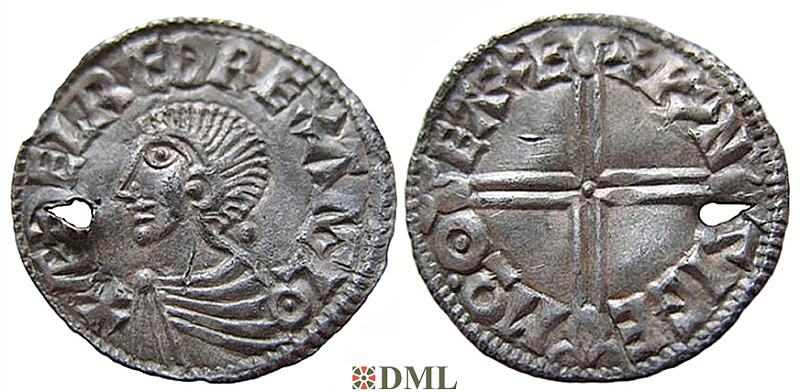 Денарий, Англия, Æthelred II (978-1016), м.д. Exeter, монетарий Wynsige, North 774