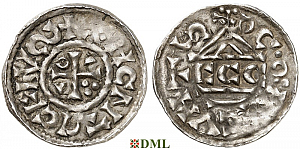 Денарий, Германия, Бавария, Heinrich II (1002-1024), м.д. Regensburg, монетарий ECCO, Hahn 1976, 27c2.3