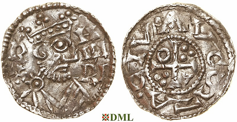 Денарий, Германия, Швабия, Heinrich II (1002-1024), м.д. Augsburg, Hahn 1976, 145.29