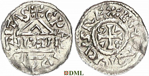 Денарий, Германия, Бавария, Heinrich II (1002-1024), м.д. Cham, монетарий HECIL, Hahn 1976, 80a1