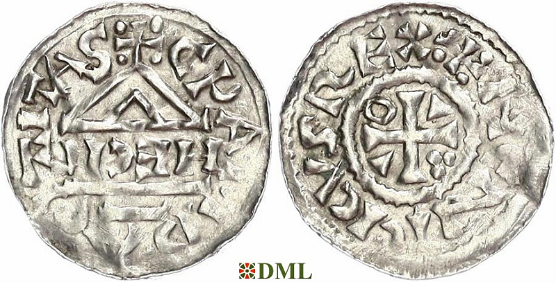 Денарий, Германия, Бавария, Heinrich II (1002-1024), м.д. Cham, монетарий HECIL, Hahn 1976, 80a1