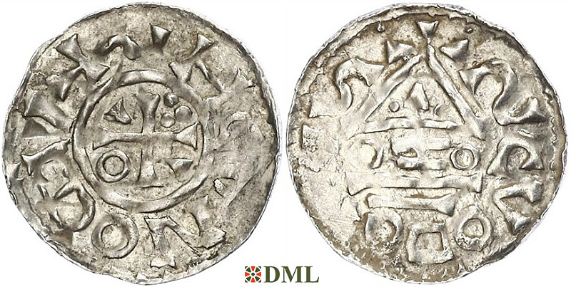 Денарий, Германия, Бавария, Heinrich II (1002-1024), м.д. Salzburg, монетарий OZO, Hahn 1976, 89a5