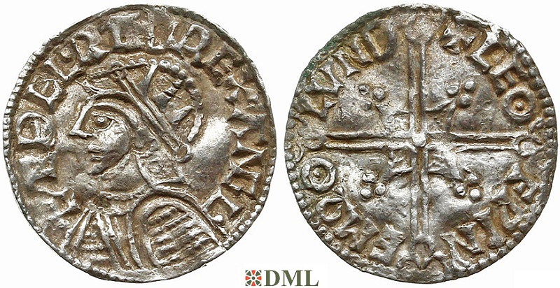 Денарий, Англия, Æthelred II (978-1016), м.д. London, монетарий Leofwine, North 775