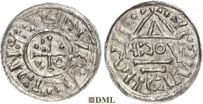 Денарий, Германия, Бавария, Heinrich II (1002-1024), м.д. Regensburg, монетарий HƆOV, Hahn 1976, 27i1