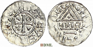 Денарий, Германия, Бавария, Heinrich II (1002-1024), м.д. Cham, монетарий HИƧ,  Hahn 1976, 80b2