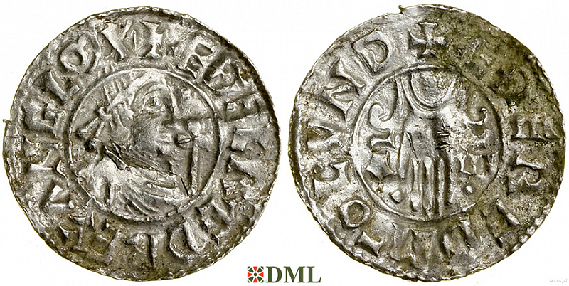 Денарий, Англия, Æthelred II (978-1016), м.д. London, монетарий Æthelræd, North 768