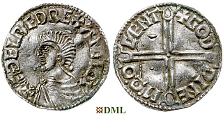 Денарий, Англия, Æthelred II (978-1016), м.д. Canterbury, монетарий Godwine, North 774
