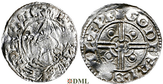 Денарий, Англия, Cnut (1016-1035), м.д. Lewes, монетарий Godfrith, North 787
