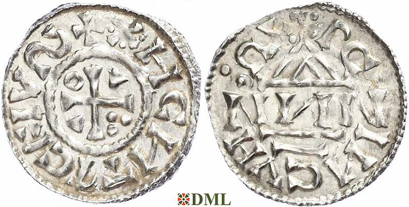 Денарий, Германия, Бавария, Heinrich II (1002-1024), м.д. Regensburg, монетарий NИN, Hahn 1976, 27j3