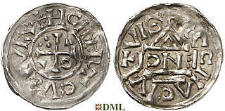 Денарий, Германия, Бавария, Heinrich II (1002-1024), м.д. Regensburg, монетарий ENCI, Hahn 1976, 27d2