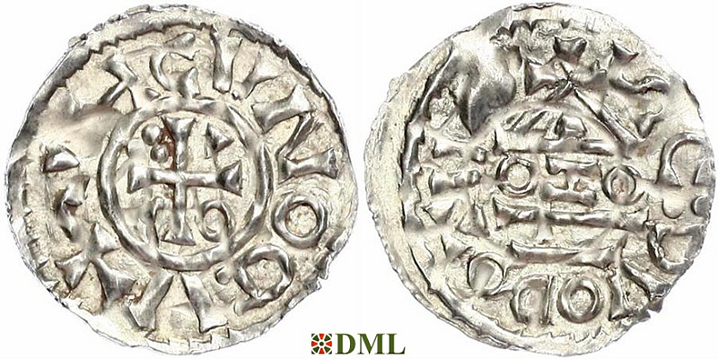 Денарий, Германия, Бавария, Heinrich II (1002-1024), м.д. Salzburg, монетарий OZO, Hahn 1976, 89a5