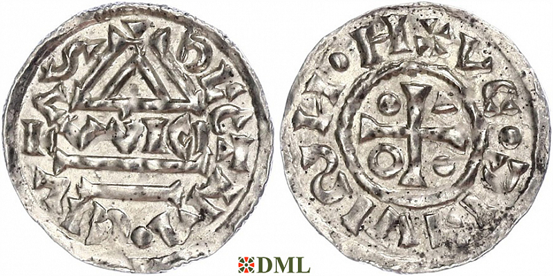 Денарий, Германия, Бавария, Heinrich IV (995-1002), м.д. Regensburg, монетарий WICI, Hahn 1976, 25e1