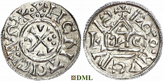 Денарий, Германия, Бавария, Heinrich II (1002-1024), м.д. Regensburg, монетарий ENCO, Hahn 1976, 27d8