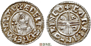 Денарий, Англия, Æthelred II (978-1016), м.д. Lincoln, монетарий Garfin, North 770