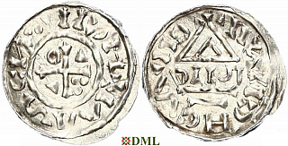 Денарий, Германия, Бавария, Heinrich II (1002-1024), м.д. Neuburg, монетарий DIIUT, Hahn 1976, 85a1
