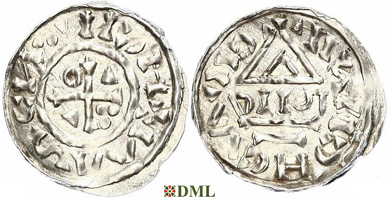 Денарий, Германия, Бавария, Heinrich II (1002-1024), м.д. Neuburg, монетарий DIIUT, Hahn 1976, 85a1