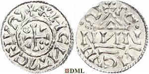 Денарий, Германия, Бавария, Heinrich II (1002-1024), м.д. Regensburg, монетарий NИN, Hahn 1976, 27j3