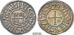 Денарий, Каролинги, ouis II le Bègue (877-879) ou Louis III (879-882), м.д. Tours