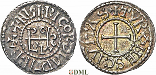 Денарий, Каролинги, ouis II le Bègue (877-879) ou Louis III (879-882), м.д. Tours