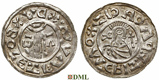 Денарий, Чехия, Boleslav II (972/973-999), м.д. Prague, монетарий Omeriz, Šmerda 1996, 31b