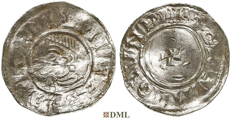 Денарий, Дания, Knut (1018-1035), м.д. Lund, монетарий Dorel