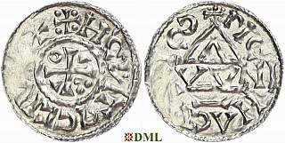Денарий, Германия, Бавария, Heinrich II (1002-1024), м.д. Regensburg, монетарий OWNI, Hahn 1976, 27j2