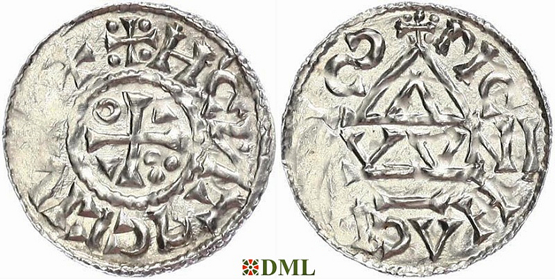 Денарий, Германия, Бавария, Heinrich II (1002-1024), м.д. Regensburg, монетарий OWNI, Hahn 1976, 27j2