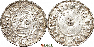 Денарий, Англия, Æthelred II (978-1016), м.д. Cambridge, монетарий Ælfpi, North 780