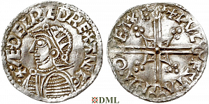 Денарий, Англия, Æthelred II (978-1016), м.д. Exeter, монетарий Wulfstan, North 775