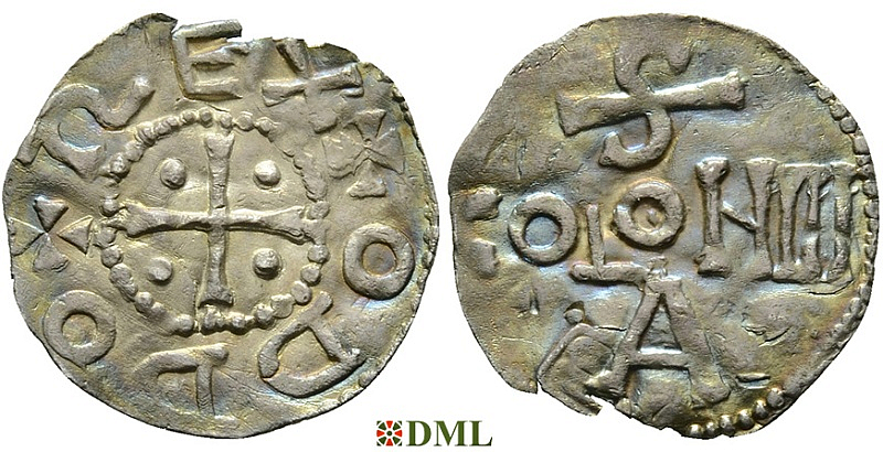Денарий, Германия, Нижняя Лотарингия, Otto III (983-1002), м.д. Koln, Dbg. 335