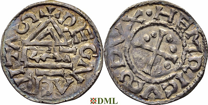 Денарий, Германия, Бавария, Heinrich II (955-976), м.д. Regensburg, монетарий RAT, Hahn 1976, 16g1