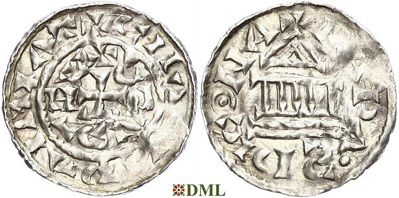 Денарий, Германия, Бавария, Heinrich III (1027-1039) и Konrad II (1024-1039), м.д. Regensburg, Hahn 1976, 34