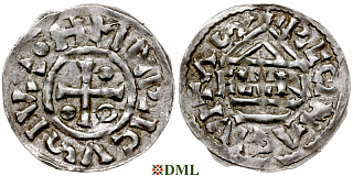Денарий, Германия, Бавария, Heinrich II (985–995), м.д. Regensburg, монетарий ELLN, Hahn 1976, 22c2.1