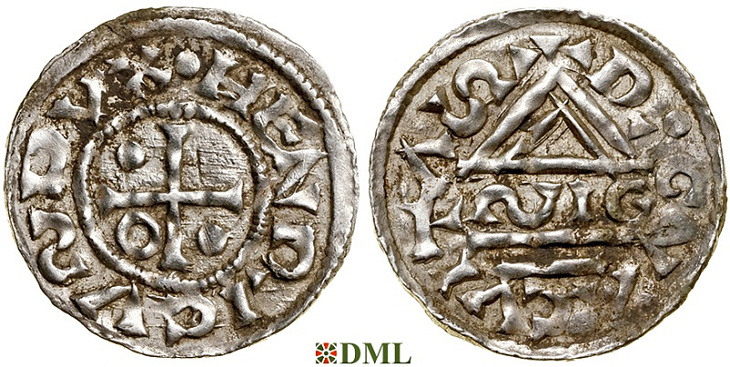 Денарий, Германия, Бавария, Heinrich II (955-995), м.д. Regensburg, монетарий SIC, Hahn 1976, 22g1.