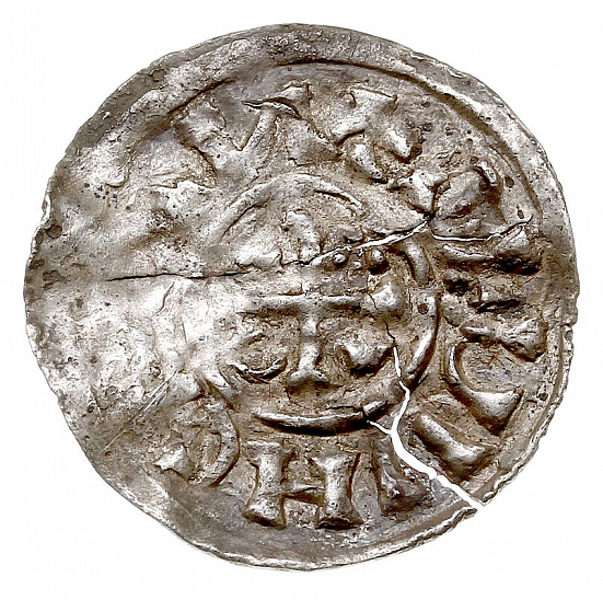 Денарий, Германия, Бавария, Henrich II (1002-1024), м.д. Salzburg, монетарий OZO, Hahn 1976, 89a5