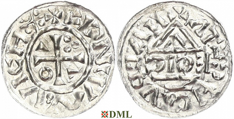 Денарий, Германия, Бавария, Heinrich II (1002-1024), м.д. Nabburg, монетарий ECIC, Hahn 1976, 74b1