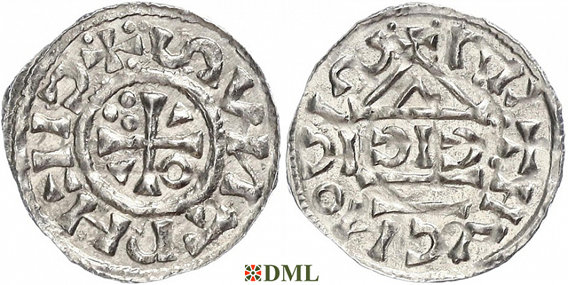 Денарий, Германия, Бавария, Heinrich II (1002-1024), м.д. Regensburg, монетарий ICIC, Hahn 1976, 27b2