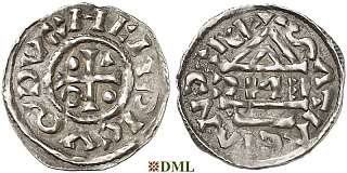 Денарий, Германия, Бавария, Heinrich IV (995-1002), м.д. Regensburg, монетарий EИC, Hahn 1976, 25c6