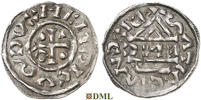 Денарий, Германия, Бавария, Heinrich IV (995-1002), м.д. Regensburg, монетарий EИC, Hahn 1976, 25c6