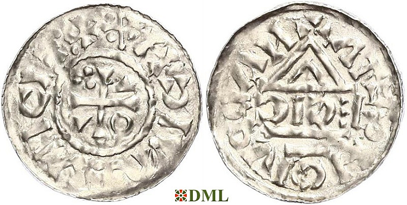 Денарий, Германия, Бавария, Heinrich II (1002-1024), м.д. Regensburg, монетарий ICIC, Hahn 1976, 27b2